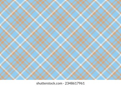 Pattern vector fabric of background check textile with a plaid texture tartan seamless in cyan and orange colors.