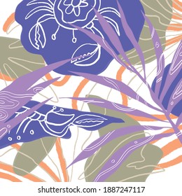 pattern vector of fish and sea coral in bright color