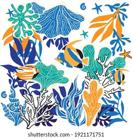 pattern vector of fish and sea coral in bright color