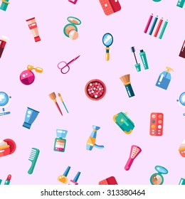 Pattern of vector flat design cosmetics, make up icons and elements
