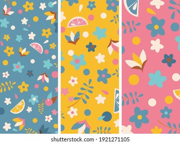 pattern vector flower outline isolated leaves nature simple colorfull summer spring cute orange pink blue packground