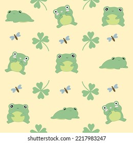 pattern vector (green frog, Clover leaf and dragonfly ) suitable for placing in many design decorations.