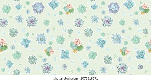 Pattern in vector with green and turquoise cacti. Print for clothing and illustrations