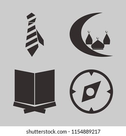 pattern vector icons set. with islamic mosque, holy quran, tie and compass in set