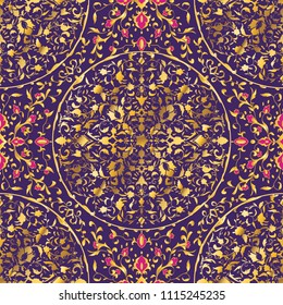 Pattern Vector illustration. Arabic, flowers,gold ornaments leaves. Use for birthday cards, Happy Wedding day, print of a plate and other decorations invitations
