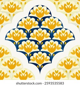 Pattern vector illustration A calm and elegant work of art with flowers blooming in bright and delicate hues. traditional design pattern For tiles, fabrics, backgrounds, carpets, wallpapers, textiles.