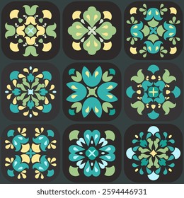 Pattern vector illustration A calm and elegant work of art with flowers blooming in bright and delicate hues. traditional design pattern For tiles, fabrics, backgrounds, carpets, wallpapers, textiles.