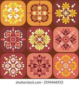 Pattern vector illustration A calm and elegant work of art with flowers blooming in bright and delicate hues. traditional design pattern For tiles, fabrics, backgrounds, carpets, wallpapers, textiles.