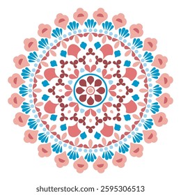 Pattern vector illustration Calm and elegant artwork with blooming flowers in bright, delicate hues. Seamless traditional design pattern for prints, fabrics, backgrounds, rugs, wallpapers, textiles.