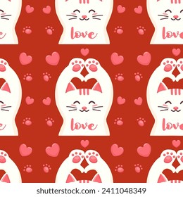 pattern vector illustration cat, paws, heart