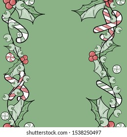 Pattern vector illustration of Christmas bells, sweets and New Year's mistletoe.