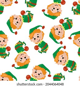 pattern vector illustration of a Christmas elf sitting with a ball