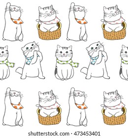 Pattern vector illustration with cute cats.Doodle style.