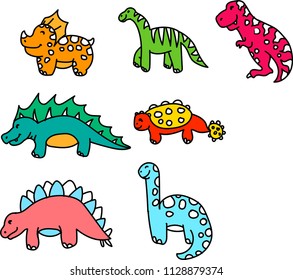 
pattern, vector illustration of dinosaurs in cartoon style. children's drawing, bright colors, colorful animals.
