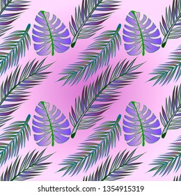 Pattern and vector illustration of tropic leaves