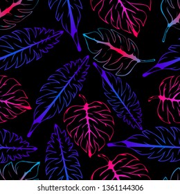 Pattern and vector illustration of tropic leaves