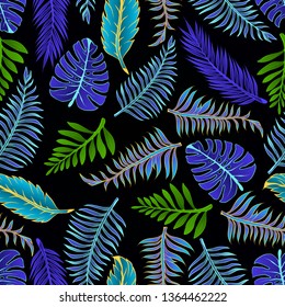 Pattern and vector illustration of tropic leaves