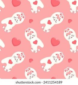 pattern vector illustration Valentine's Day, saint valentine, cat, paws, heart