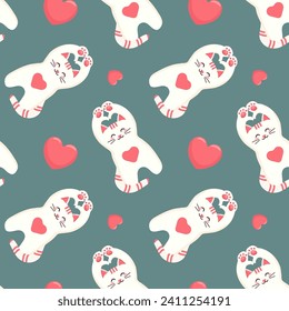 pattern vector illustration Valentine's Day, saint valentine, cat, paws, heart