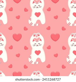 pattern vector illustration Valentine's Day, saint valentine, cat, paws, heart