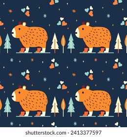 pattern vector illustration of valentine's day, capybaroo, animal, forest, rain, sun, flowers, heart