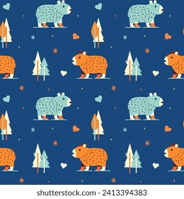 pattern vector illustration of valentine's day, capybaroo, animal, forest, rain, sun, flowers, heart