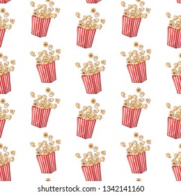 Pattern of vector illustrations on the fast food theme: popcorn box. Isolated objects for your design. Each object can be changed and moved.