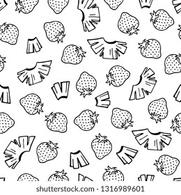 Pattern of vector illustrations on the fruits theme: straberry, pineapple. Isolated editable objects for your design.