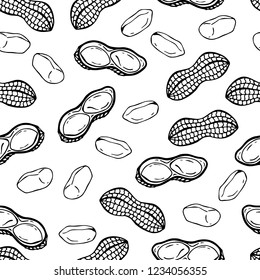 Pattern of vector illustrations on the nutrition theme; set of peanuts. Realistic isolated objects for your design.