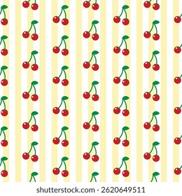 Vetor de padrões Cor da linha, tema de cereja bonito, Papel de embrulho, Design de tecido, têxtil- Pastel amarelo