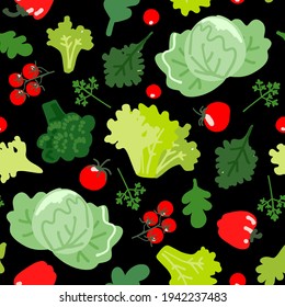 Pattern Vector Local food color black, vegetables and fruits. Farming and market