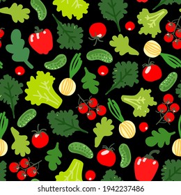 Pattern Vector Local food color black, vegetables and fruits. Farming and market