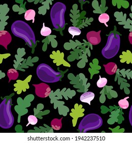 Pattern Vector Local food color black, vegetables and fruits. Farming and market