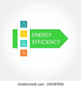 Pattern vector logo with symbols of natural resources and energy. Saving energy resources. Improving energy efficiency. Green Arrow.