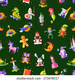 Pattern of vector modern flat design fairy tales magic icons and elements