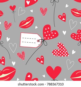 pattern from vector objects for valentine's day.heart, lips, sticker