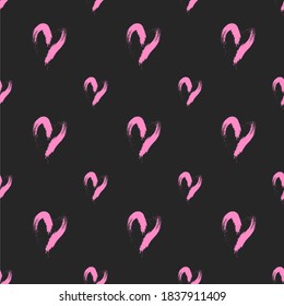 Pattern vector of pink hearts on a black background with a brush.