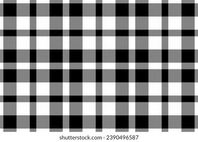 Pattern vector plaid of texture textile fabric with a seamless check tartan background in white and black colors.