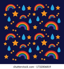 Pattern vector with rainbow, water drop, and star illustration