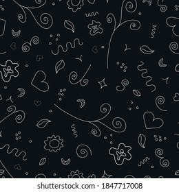 Pattern vector seamless with abstract elements on black background for notebooks, textiles, baby clothes, blankets, pillows, romper, wallpaper, background and other