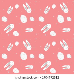 Pattern, vector, seamless, Easter, hare, egg, background, stars, simple, easy, kids, cartoon, fun, holiday, gift, red,