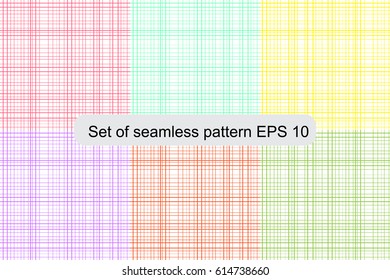 Pattern.Set of  Vector Seamless Lines Patterns  In Blue Red and Yellow Colors Abstract on Transparent Background.mesh netting.Vector illustration