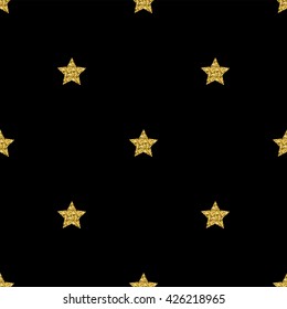 Pattern with vector stars with golden texture. Perfect for web, print and textile. Black background