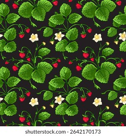 Pattern vector Strawberry berries color line. Summer flowers and berries. Harvest, farm products.
