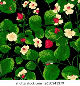 Pattern vector Strawberry berries color line. Summer flowers and berries. Harvest, farm products.