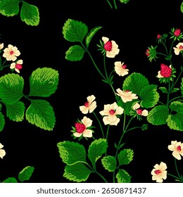 Pattern vector Strawberry berries color line. Summer flowers and berries. Harvest, farm products.