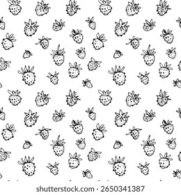 Pattern vector Strawberry berries line. Summer flowers and berries. Harvest, farm products.