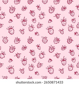 Pattern vector Strawberry berries line. Summer flowers and berries. Harvest, farm products.