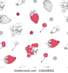 Pattern vector textures strawberry cherries
