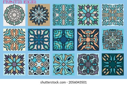 Pattern vector tiles traditional textures ornamental ceramics Spanish Portuguese Mexican Arabic Moroccan Italian colonial hydraulic majolica Turkish azulejos baldosas losetas racholas cerámicas patrón